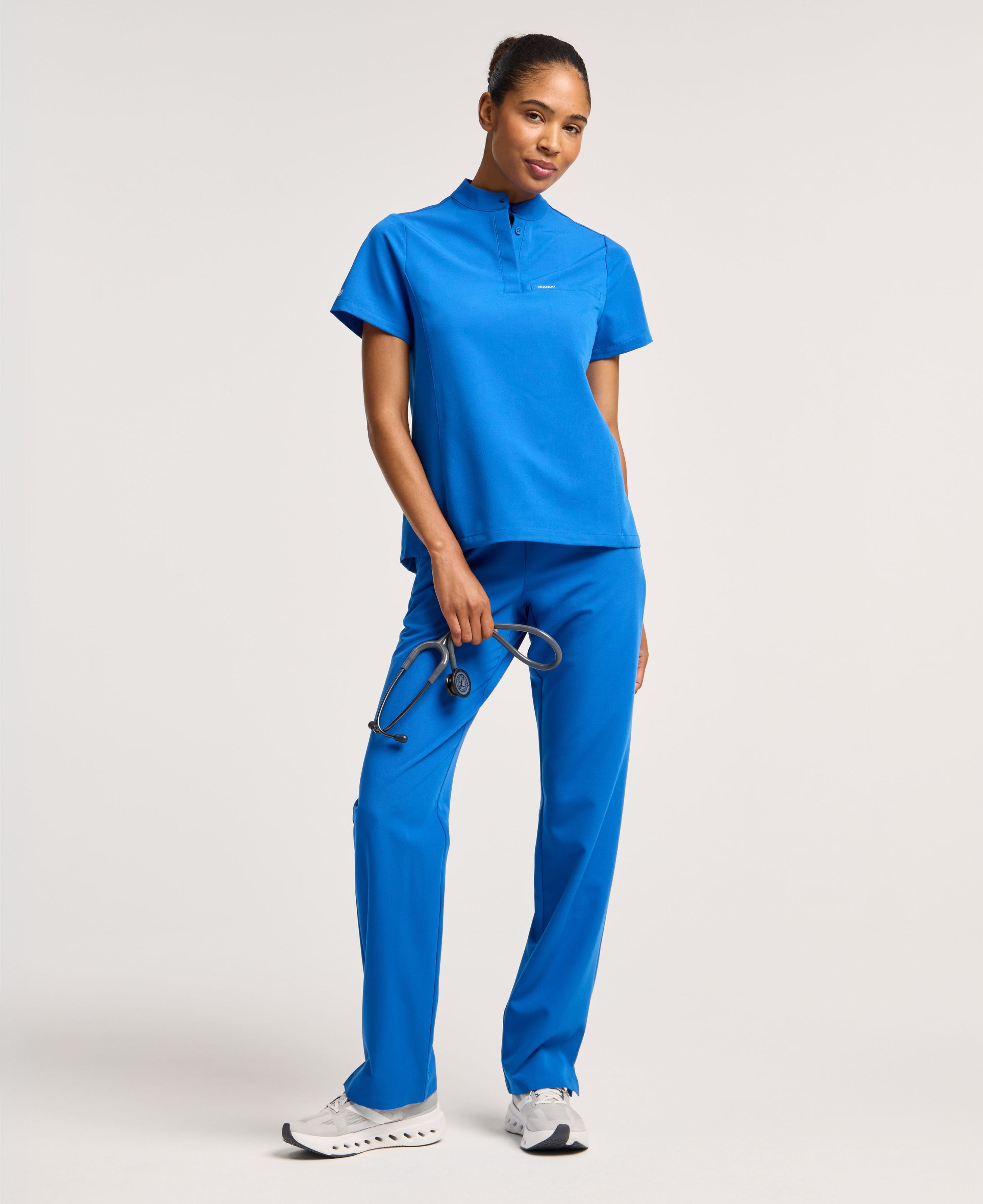 Jaanuu Savi Stand-Collar Scrub Top in Royal Blue, product photo 1 of 6