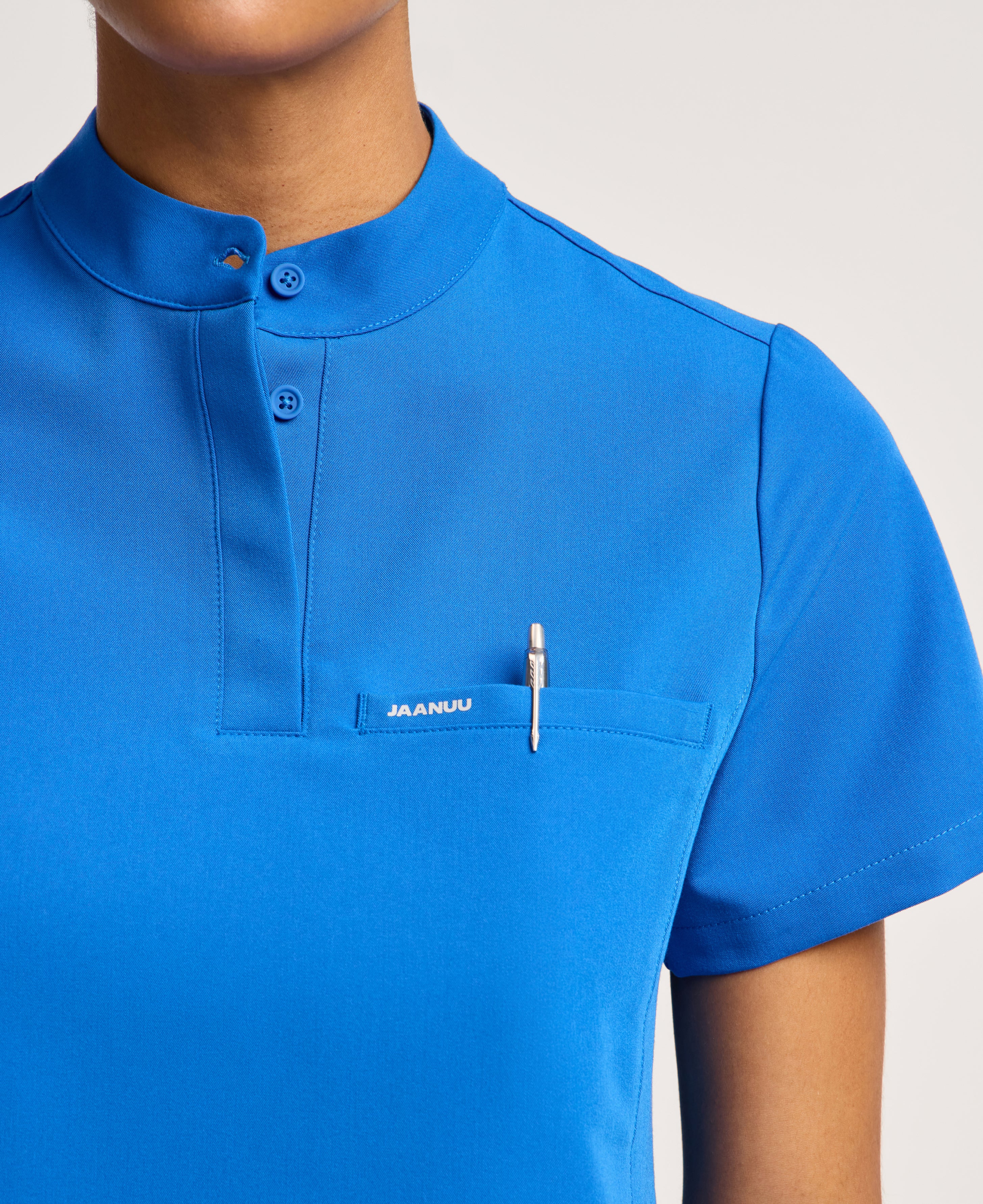 Jaanuu Savi Stand-Collar Scrub Top in Royal Blue, product photo 4 of 6