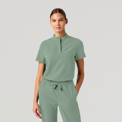 Savi Tuck-In Stand-Collar Scrub Top - Sage