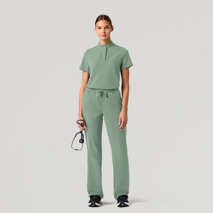 Savi Tuck-In Stand-Collar Scrub Top - Sage