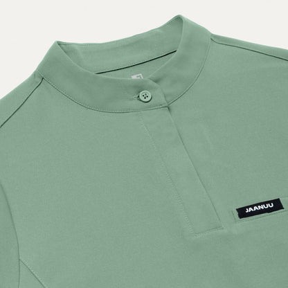 Savi Tuck-In Stand-Collar Scrub Top - Sage