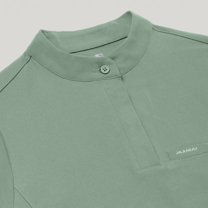 Savi Tuck-In Stand-Collar Scrub Top - Sage