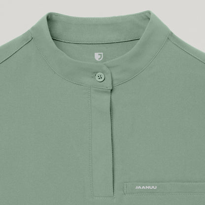 Savi Tuck-In Stand-Collar Scrub Top - Sage