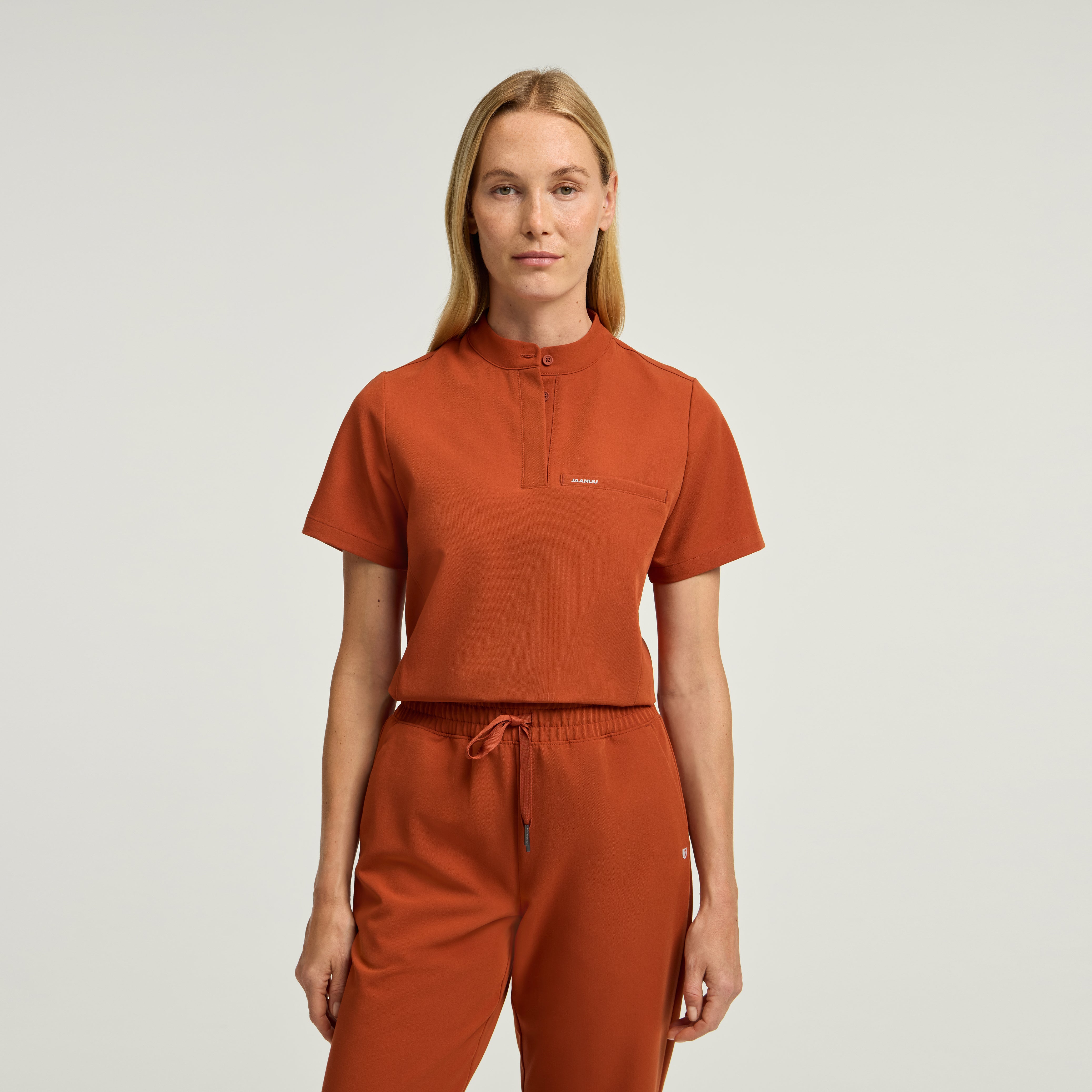 Savi Stand-Collar Scrub Top - Sienna