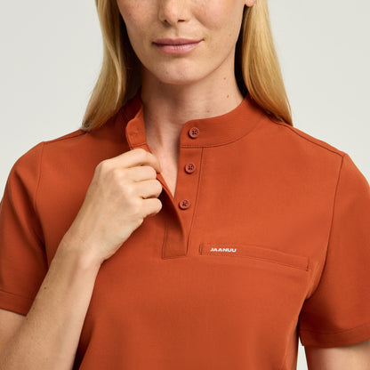 Savi Stand-Collar Scrub Top - Sienna