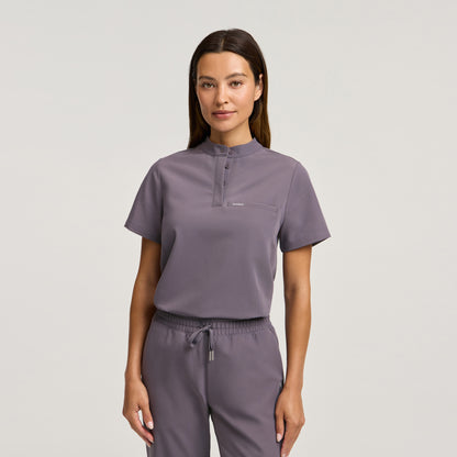 Savi Stand-Collar Scrub Top - Titanium