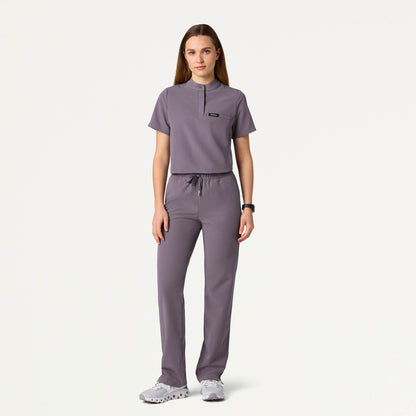 Savi Tuck-In Stand-Collar Scrub Top - Titanium