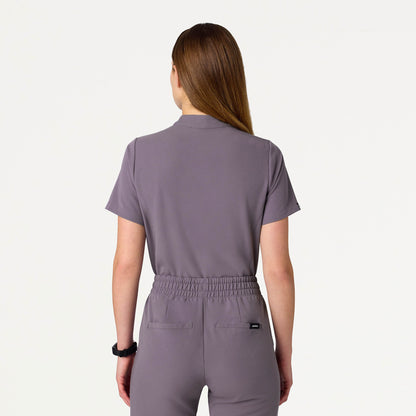 Savi Tuck-In Stand-Collar Scrub Top - Titanium