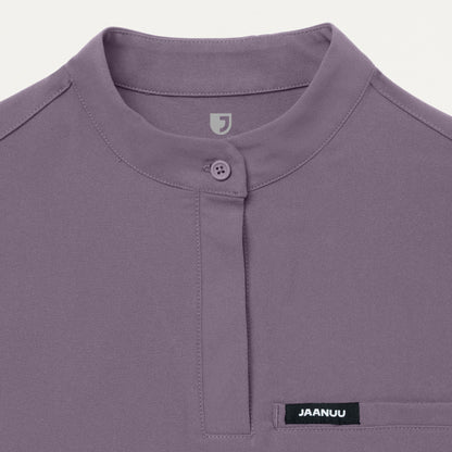 Savi Tuck-In Stand-Collar Scrub Top - Titanium