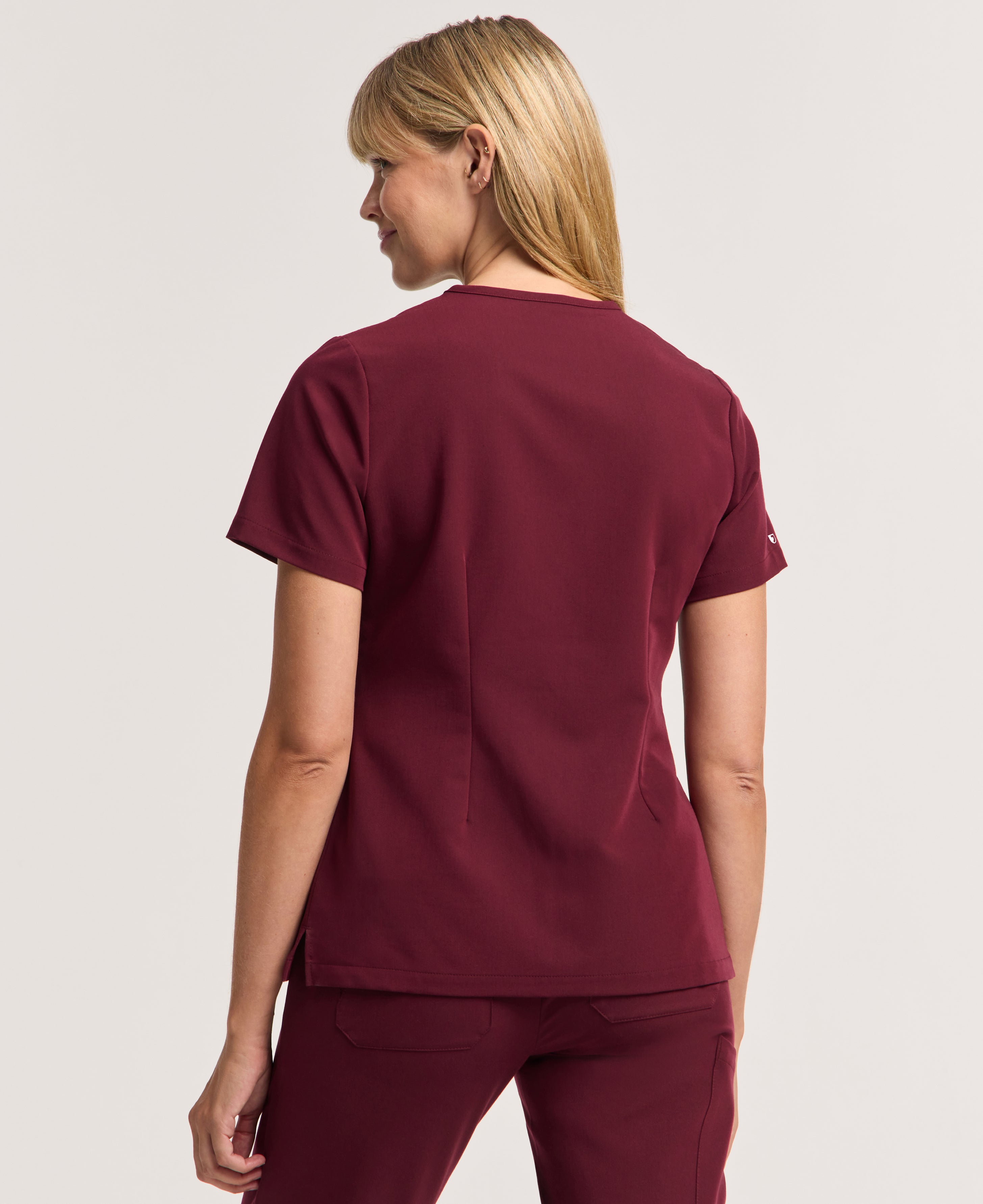 Jaanuu Rhena Slim 1-Pocket Scrub Top in Burgundy, product photo 6 of 6