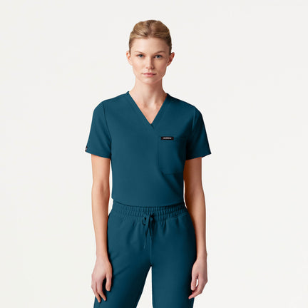 Rhena Slim 1-Pocket Scrub Top - Caribbean Blue