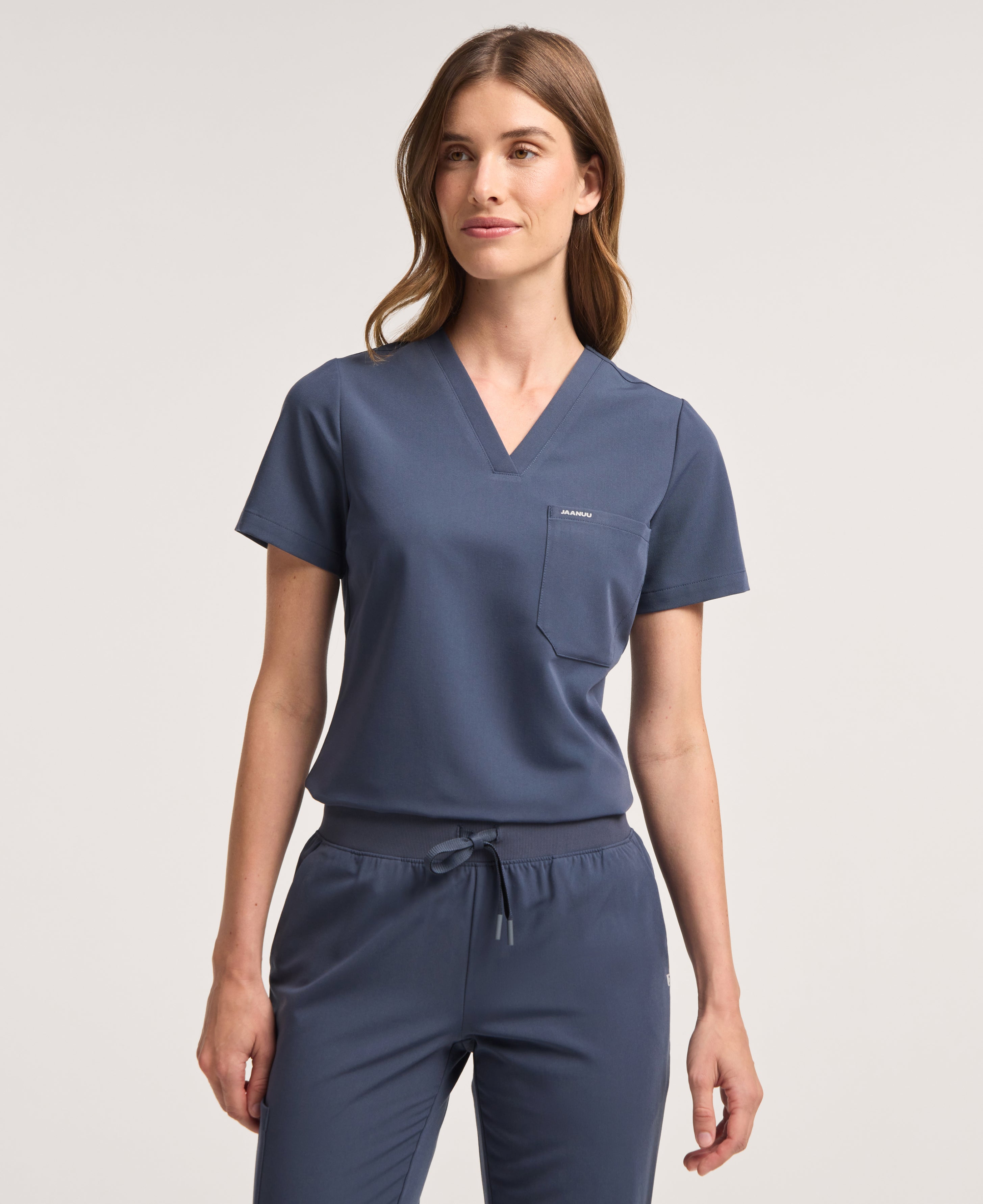 Jaanuu Rhena Slim 1-Pocket Scrub Top in Carbon Gray, product photo 3 of 6