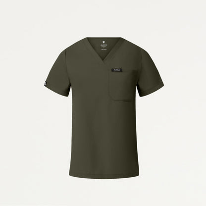 Rhena Slim Essential 1-Pocket Scrub Top - Deep Olive