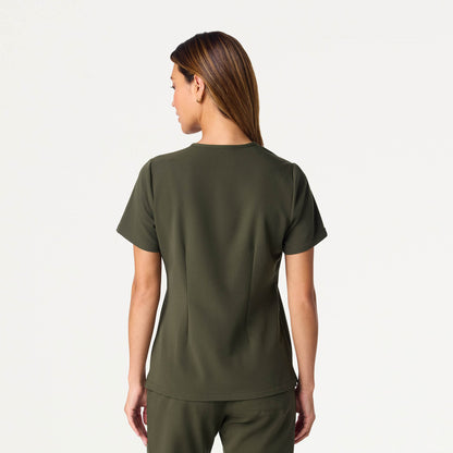 Rhena Slim Essential 1-Pocket Scrub Top - Deep Olive