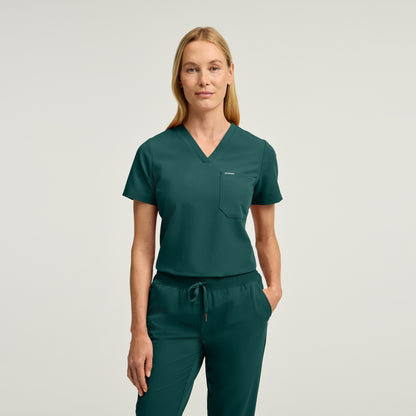 Rhena Slim 1-Pocket Scrub Top - Midnight Green