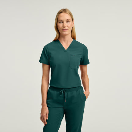 Rhena Slim 1-Pocket Scrub Top - Midnight Green