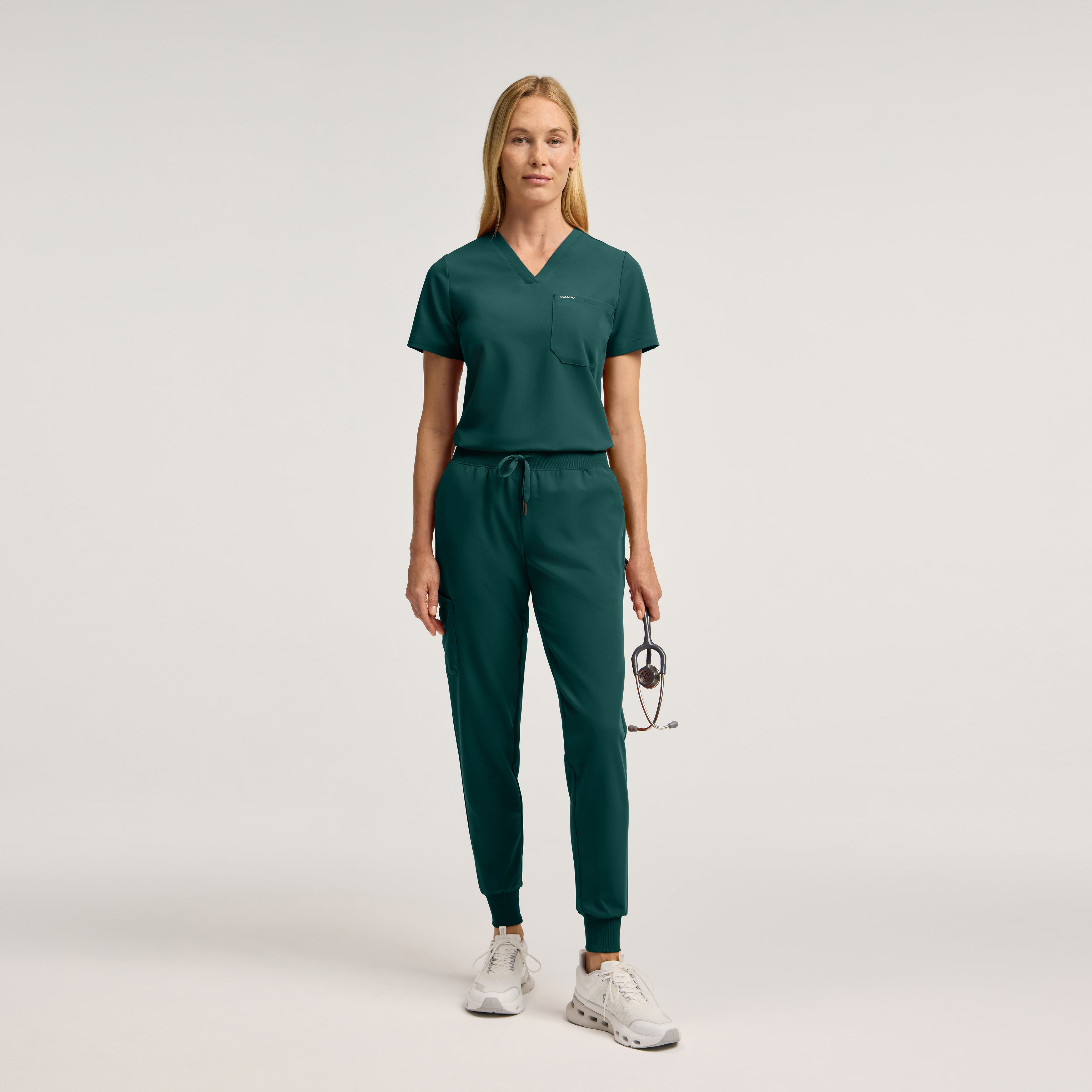 Rhena Slim 1-Pocket Scrub Top - Midnight Green