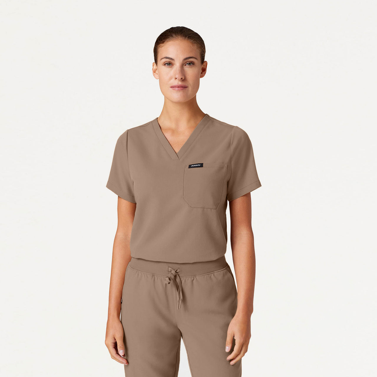 Rhena Slim 1-Pocket Scrub Top - Mocha