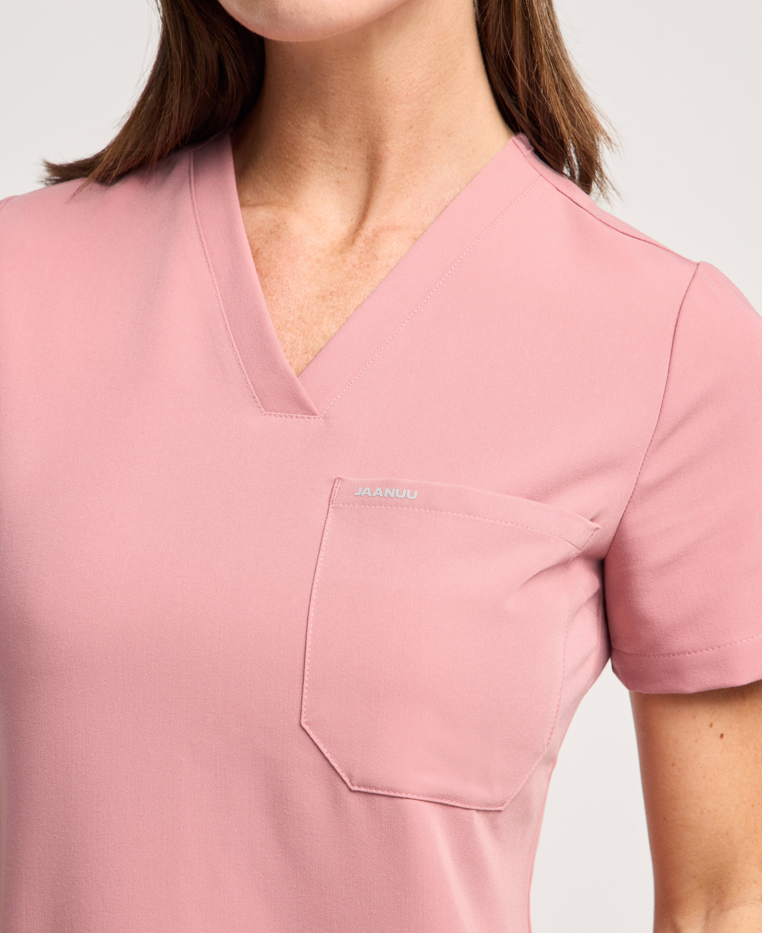 Jaanuu Rhena Slim 1-Pocket Scrub Top in Mauve, product photo 4 of 6