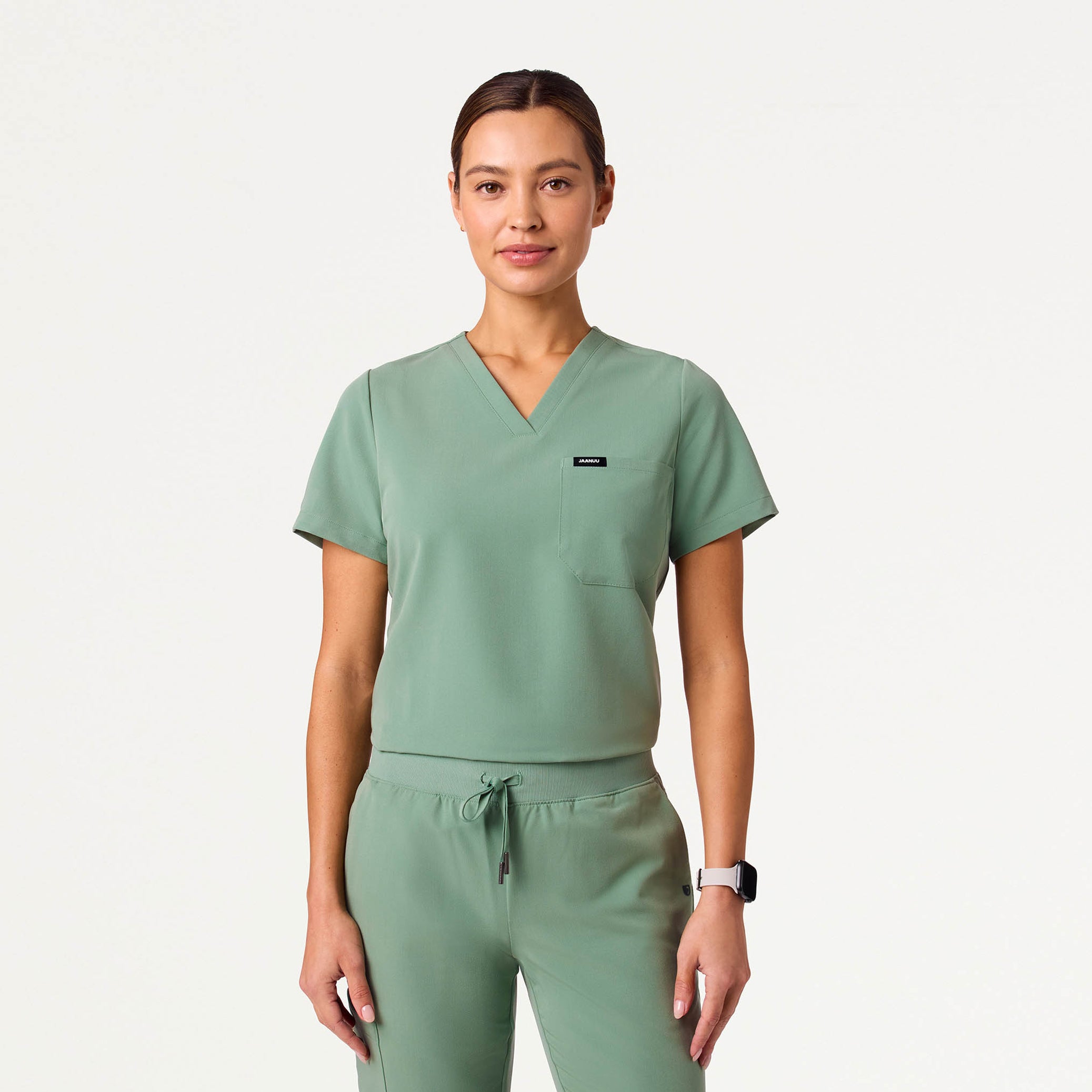 Rhena Slim Essential 1-Pocket Scrub Top - Sage