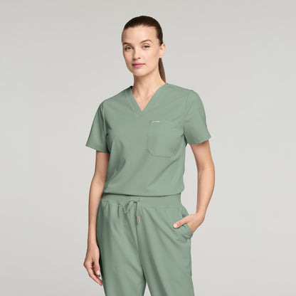 Rhena Slim Essential 1-Pocket Scrub Top - Sage