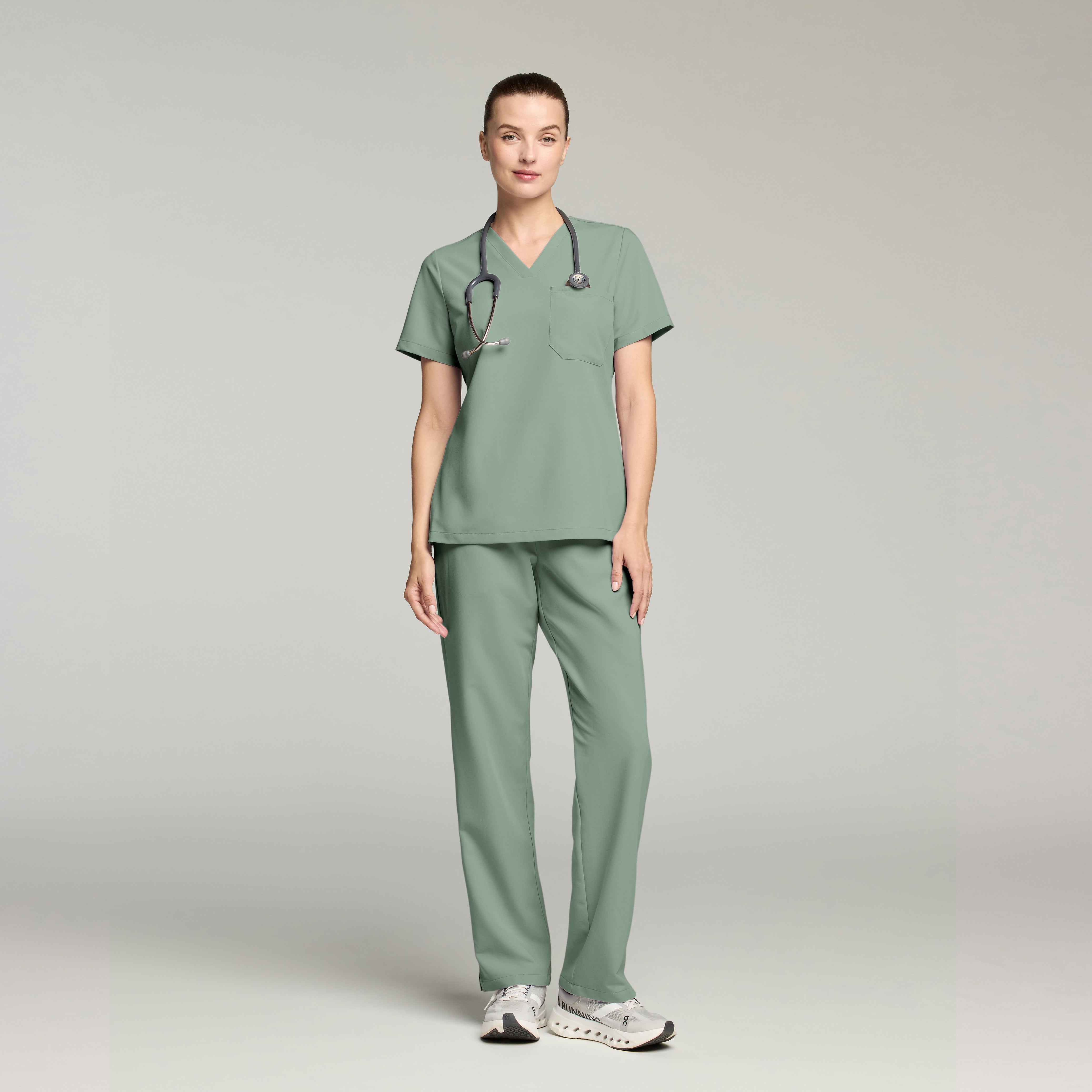 Rhena Slim Essential 1-Pocket Scrub Top - Sage