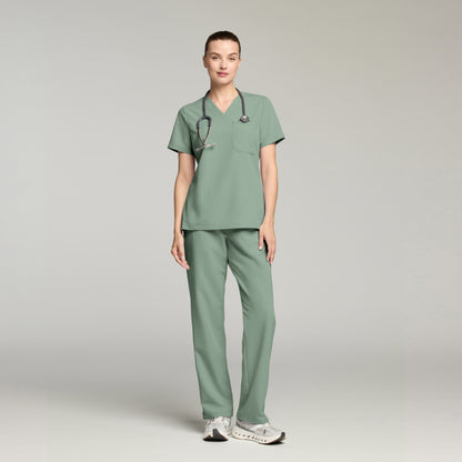 Rhena Slim Essential 1-Pocket Scrub Top - Sage