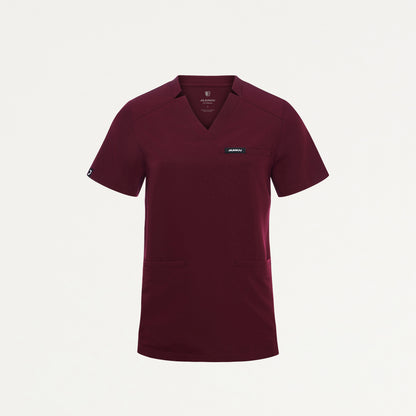 Helia Slim Notched V-Neck Scrub Top - Burgundy