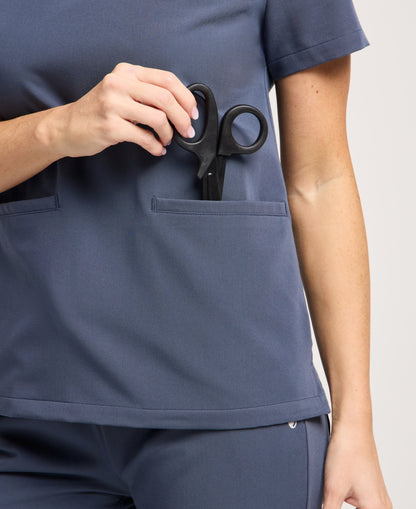 Jaanuu Helia Slim Notched V-Neck Scrub Top in Carbon Gray, product photo 2 of 6