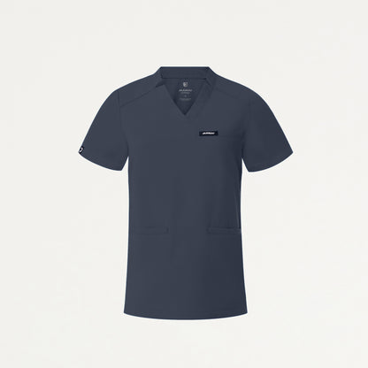 Helia Slim Notched V-Neck Scrub Top - Carbon Gray