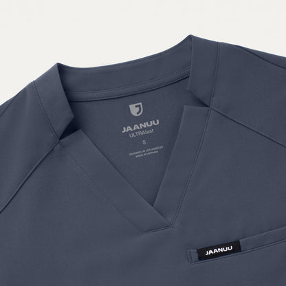 Helia Slim Notched V-Neck Scrub Top - Carbon Gray