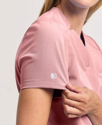 Jaanuu Helia Slim Notched V-Neck Scrub Top in Mauve, product photo 3 of 6