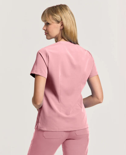 Jaanuu Helia Slim Notched V-Neck Scrub Top in Mauve, product photo 4 of 6