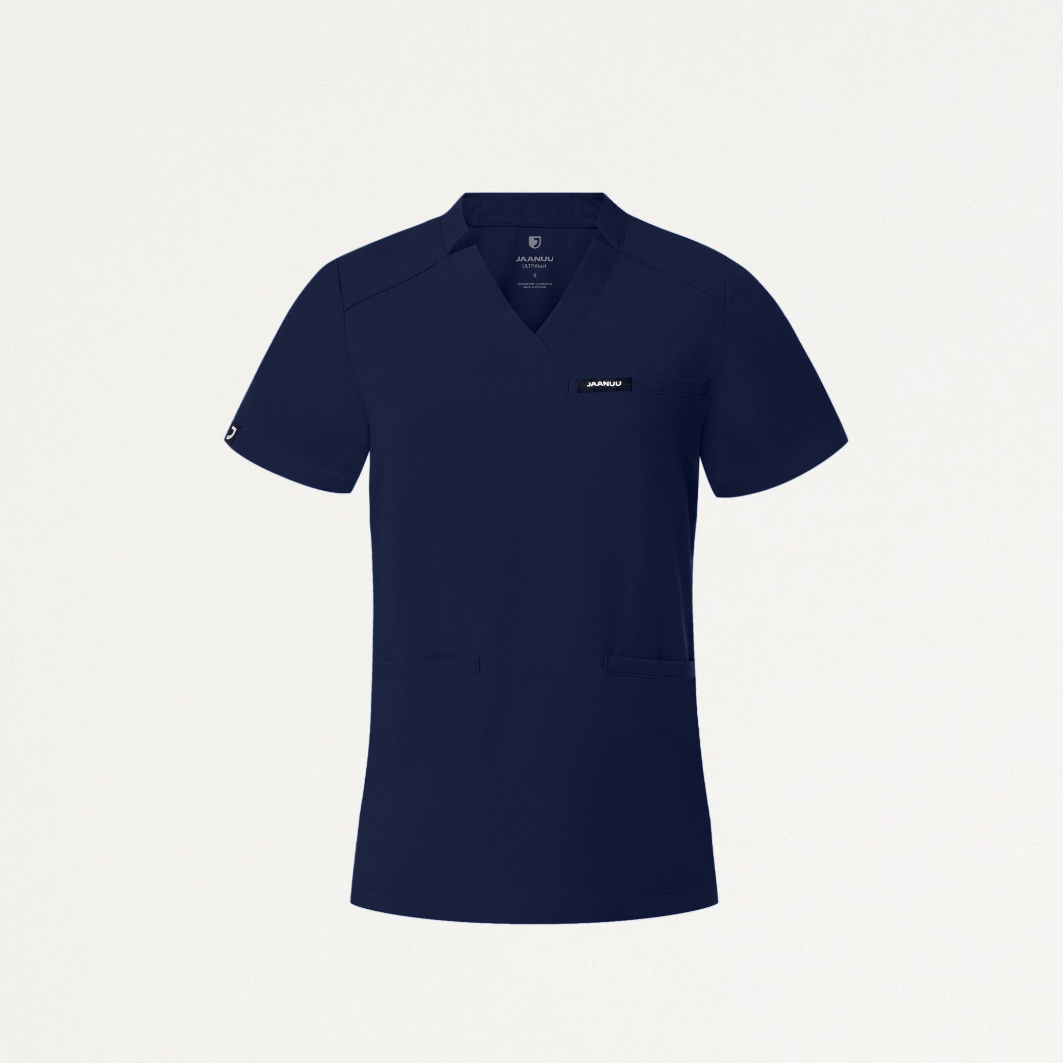 Helia Slim Notched V-Neck Scrub Top - Midnight Navy