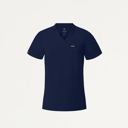 Helia Slim Notched V-Neck Scrub Top - Midnight Navy