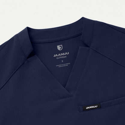 Helia Slim Notched V-Neck Scrub Top - Midnight Navy