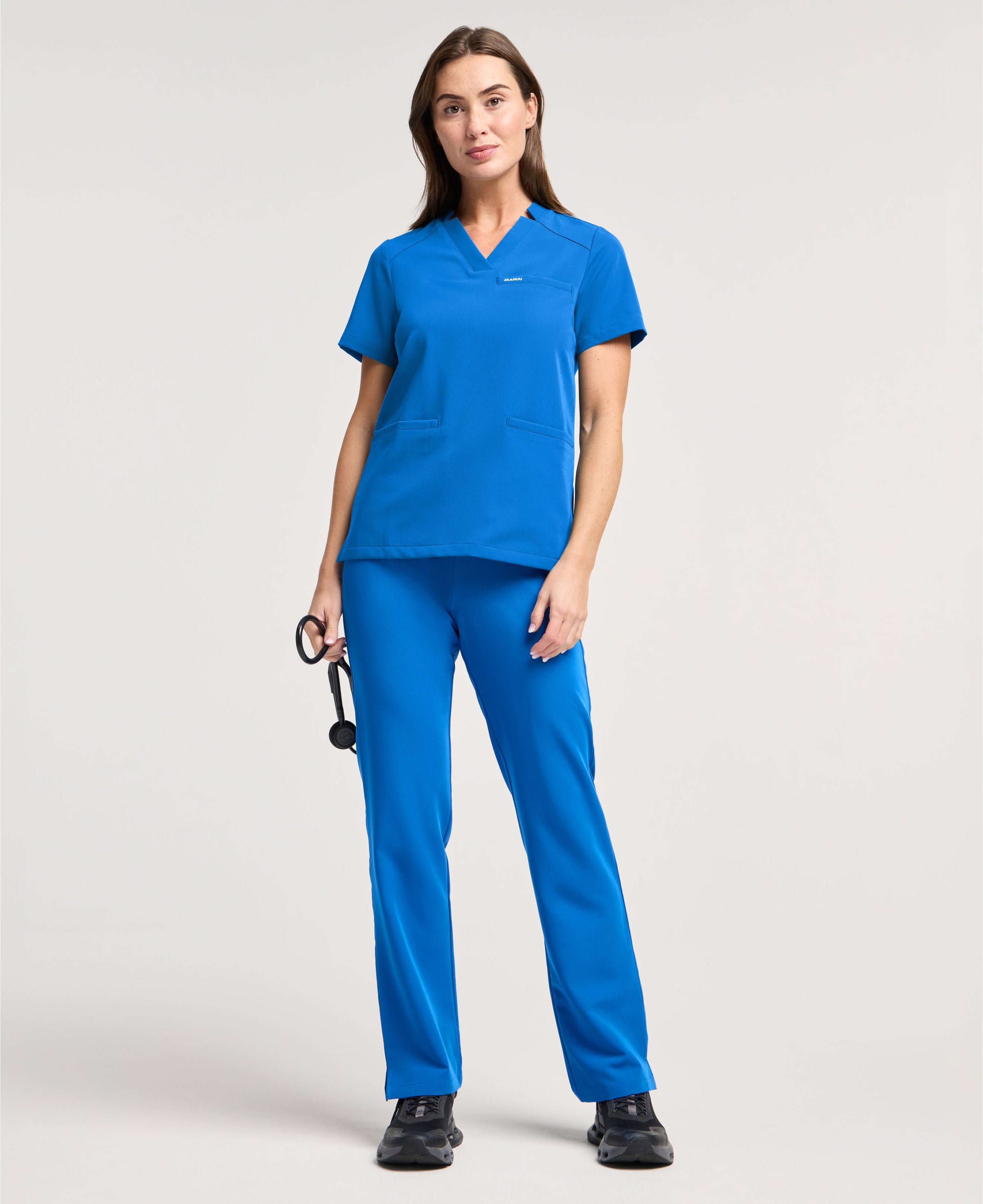 Jaanuu Helia Slim Notched V-Neck Scrub Top in Royal Blue, product photo 5 of 6