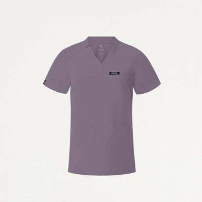 Helia Slim Notched V-Neck Scrub Top - Titanium