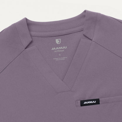 Helia Slim Notched V-Neck Scrub Top - Titanium