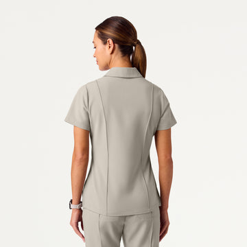 Carys Slim Modern Polo Scrub Top - Storm Blue