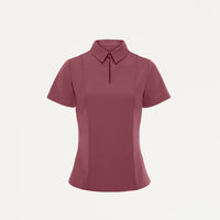 Carys Slim Modern Polo Scrub Top - Rosewood