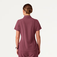 Carys Slim Modern Polo Scrub Top - Rosewood