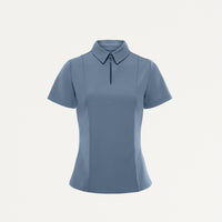 Carys Slim Modern Polo Scrub Top - Storm Blue