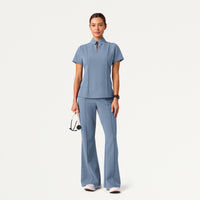 Carys Slim Modern Polo Scrub Top - Storm Blue