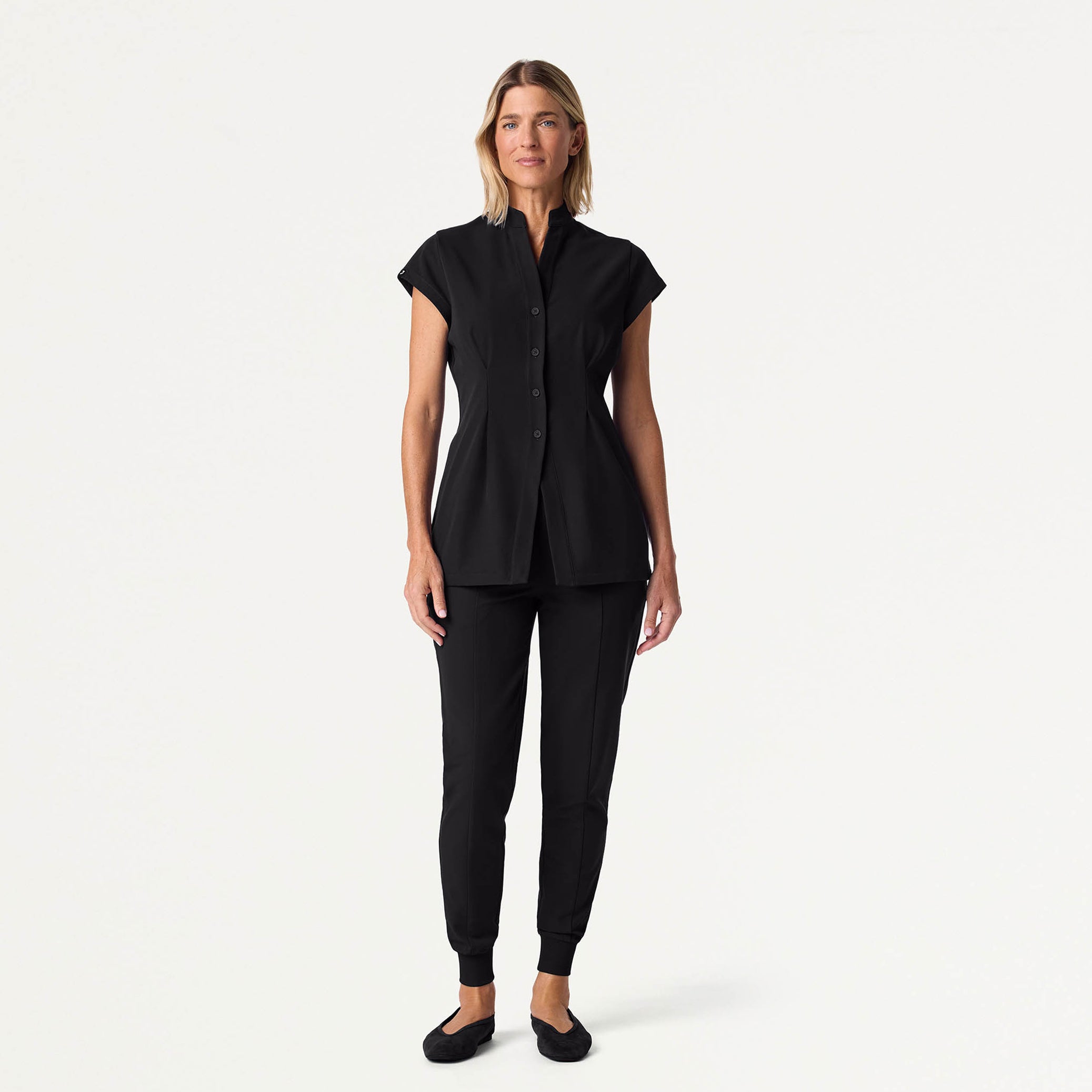 Sofie Fit & Flare Tunic Scrub Top - Black