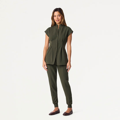 Sofie Fit & Flare Tunic Scrub Top - Deep Olive