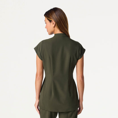 Sofie Fit & Flare Tunic Scrub Top - Deep Olive