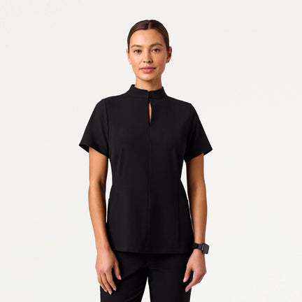 Alex Mock-Neck Scrub Top - Black