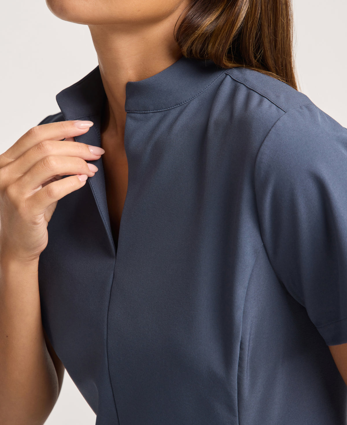 Jaanuu Alex Mock-Neck Scrub Top in Carbon Gray, product photo 3 of 6