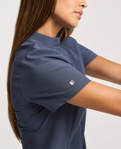 Jaanuu Alex Mock-Neck Scrub Top in Carbon Gray, product photo 4 of 6